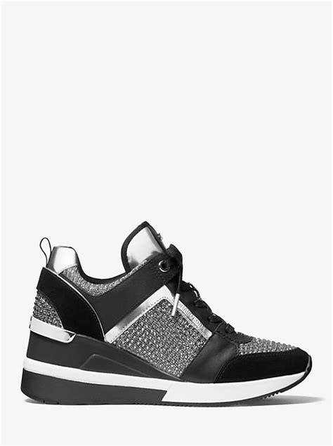 michael michael kors georgie leather and glitter chain-mesh trainer|Georgie Leather and Glitter Chain.